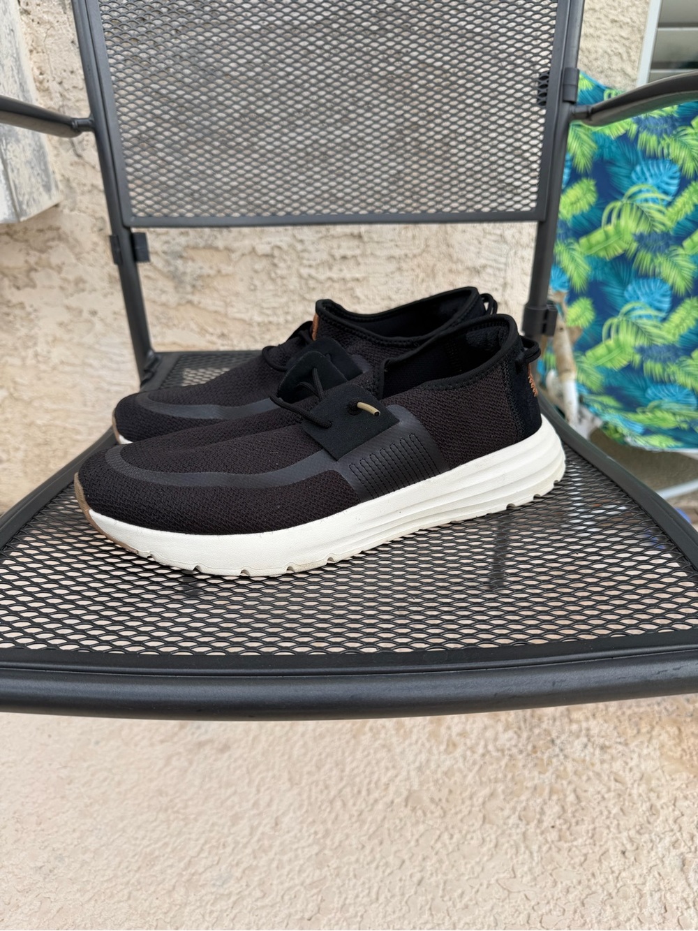 Hey Dude Black Knit Slip-On Loafers with White Sole
